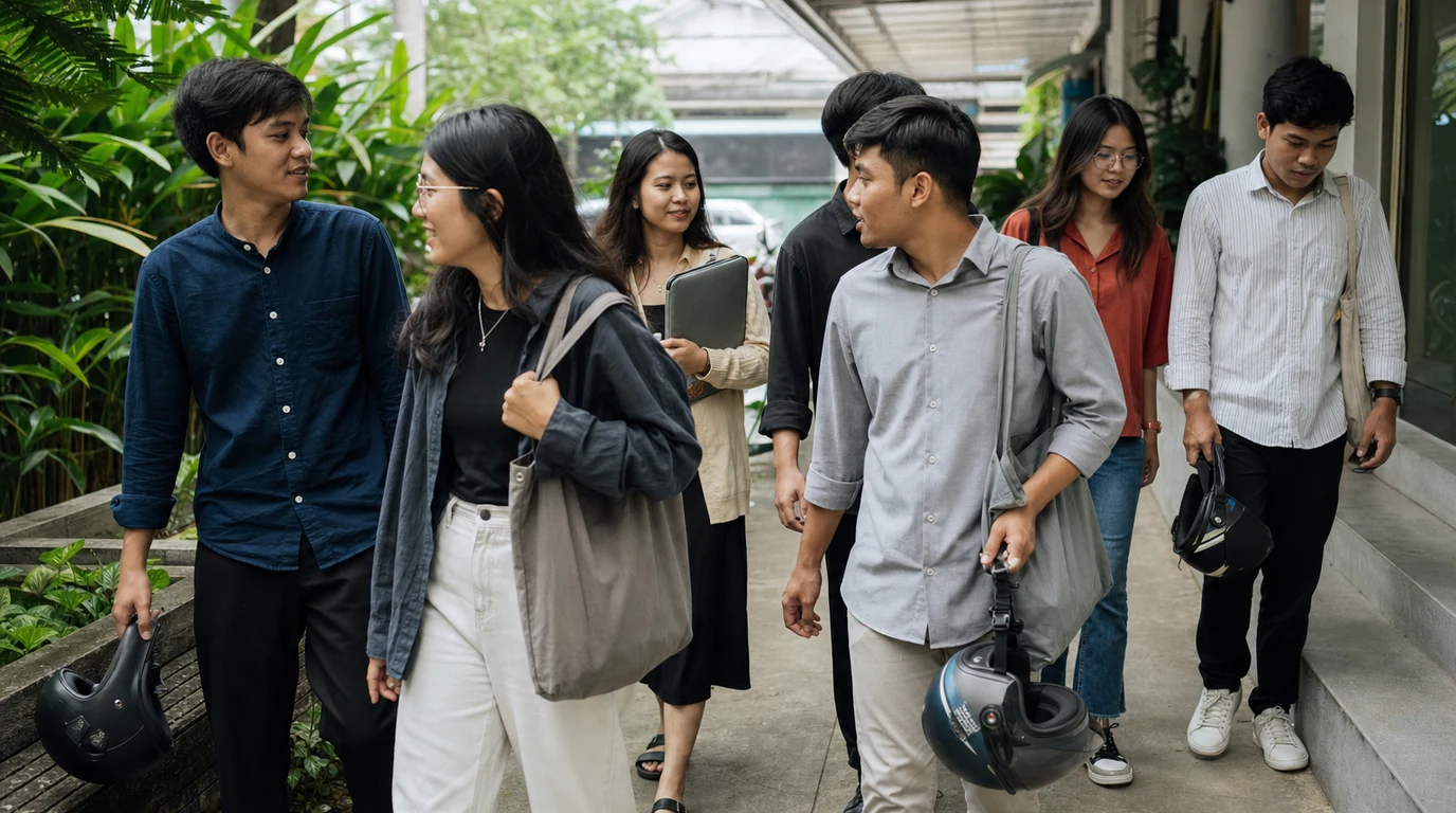 DAVO team members arriving at their Phnom Penh office
